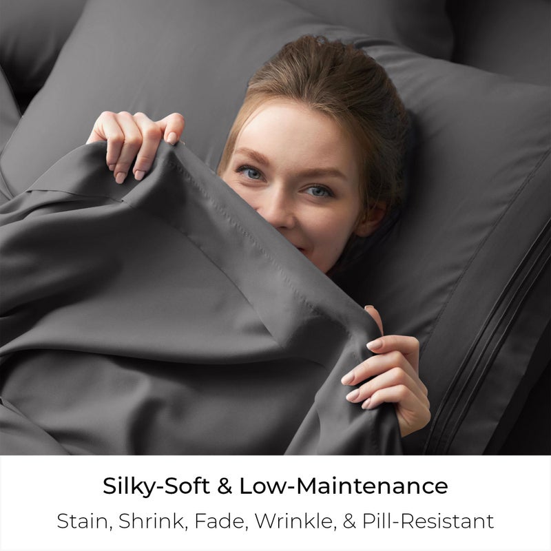 Mellanni King Size Flat Sheet - Iconic Collection Bedding - Hotel Luxury, Extra Soft, Cooling - Wrinkle, Fade, Stain Resistant - 1 Flat Sheet Only (King, Gray) - Image 5